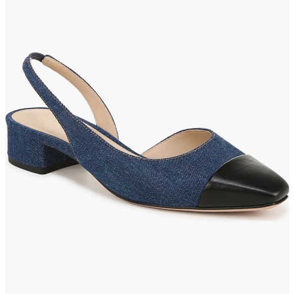 New Veronica Beard Denim Cecile Half d'Orsay Slingback Pump Low Heels - Picture 2 of 9
